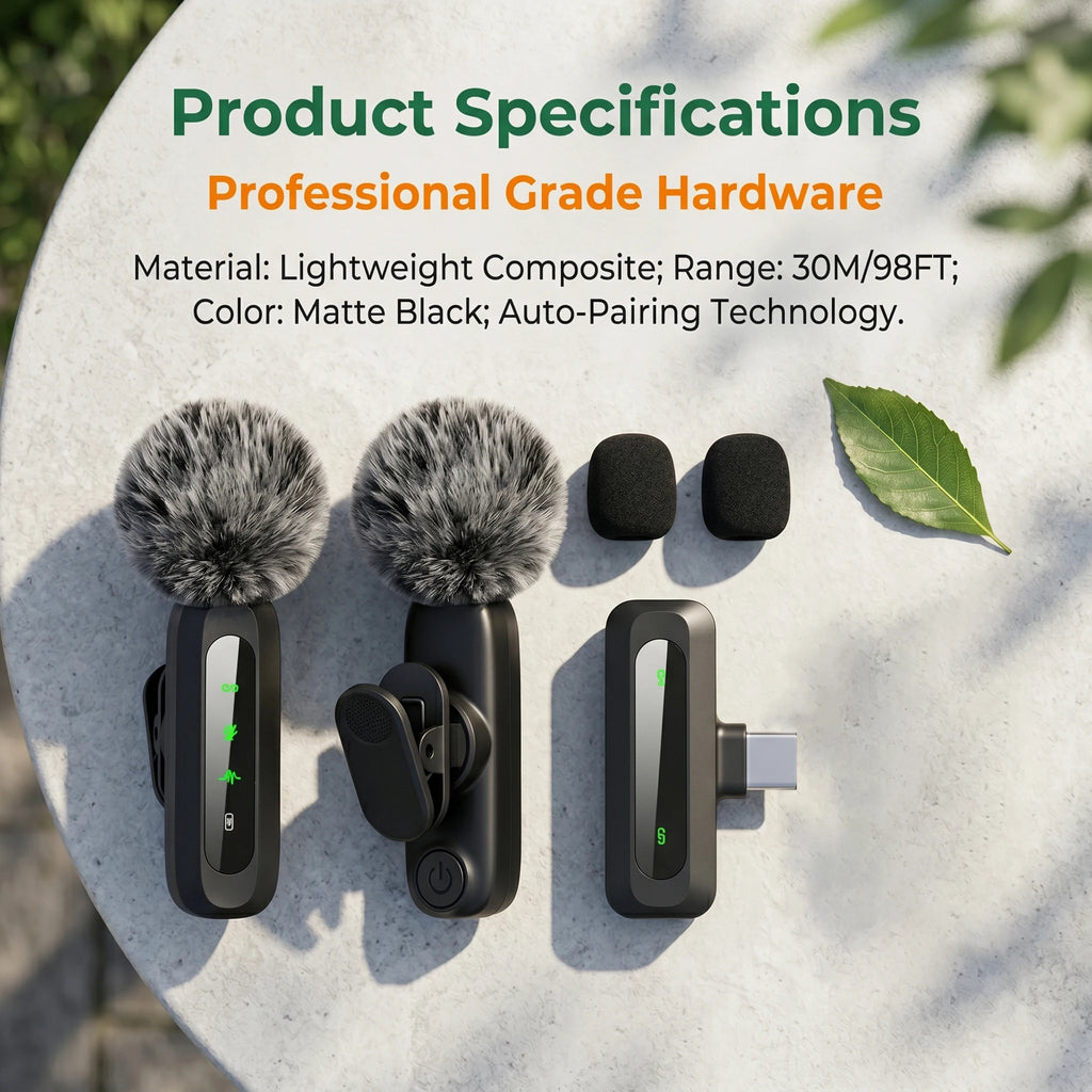 Wireless Lavalier Microphone with Noise Cancelling — Type-C Lapel Mic for iPhone 15+, Android, Vlog & Live Streaming