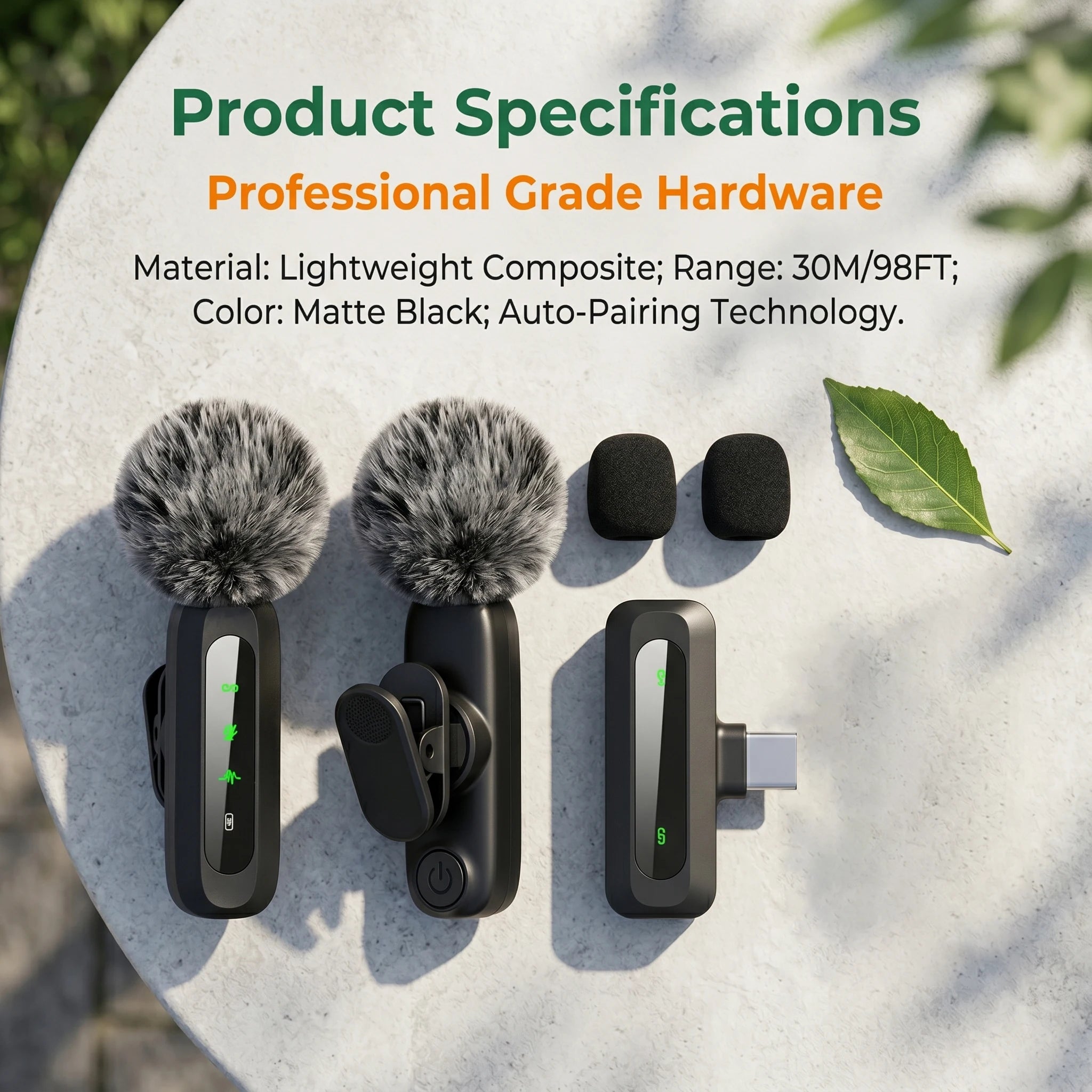 Wireless Lavalier Microphone with Noise Cancelling — Type-C Lapel Mic for iPhone 15+, Android, Vlog & Live Streaming