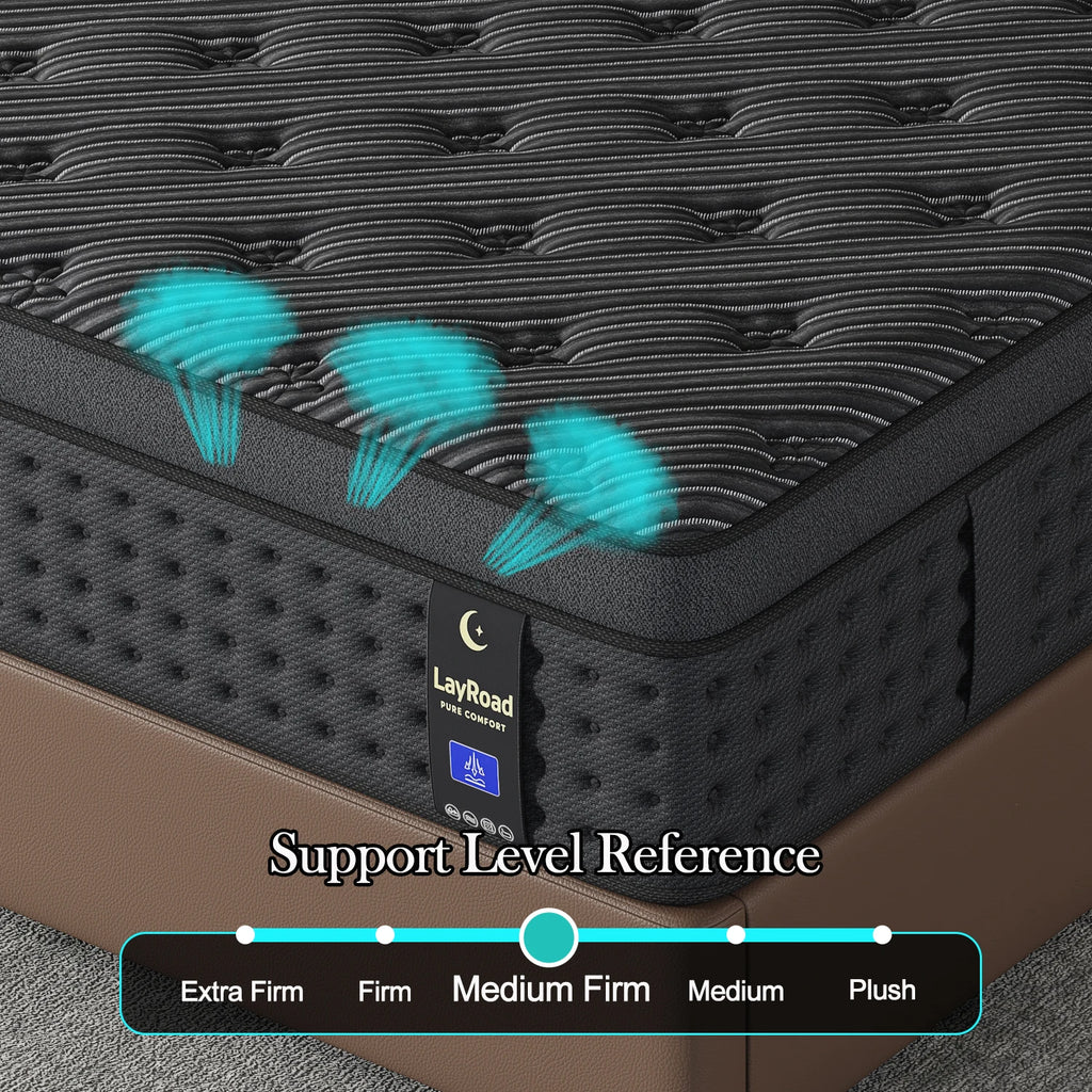 LayRoad 12"/14" Memory Foam Spring Mattress – Medium Firmness, Pressure Relief, Single to King Boxed