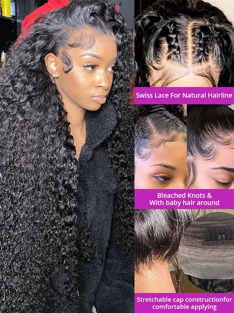 200 Density 40 Inch Deep Wave Lace Front Wig | 13x4 13x6 360 HD Lace Water Wave Curly Human Hair for Black Women