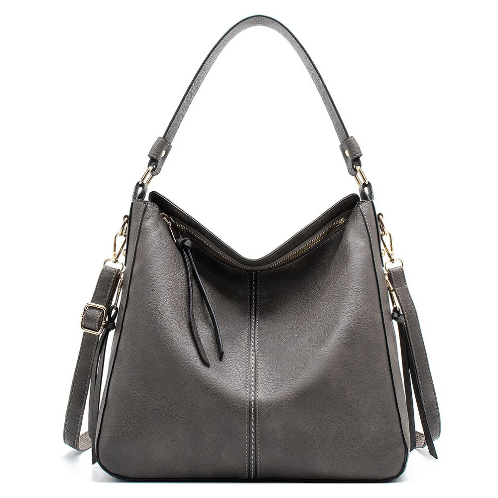 LadyHuarui Vintage PU Hobo Tote Bag – Tassel Patchwork Crossbody Shoulder Handbag for Women