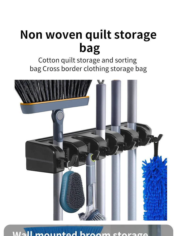 Wall Mounted Mop & Broom Holder — 3/4/5 Position Multi-Functional Storage Rack