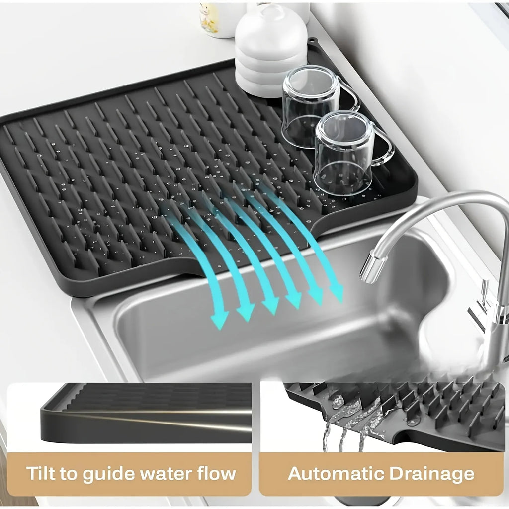 Silicone Drain Mat with Built-In Drainage – Large Rectangular Kitchen Countertop & Sink Mat
