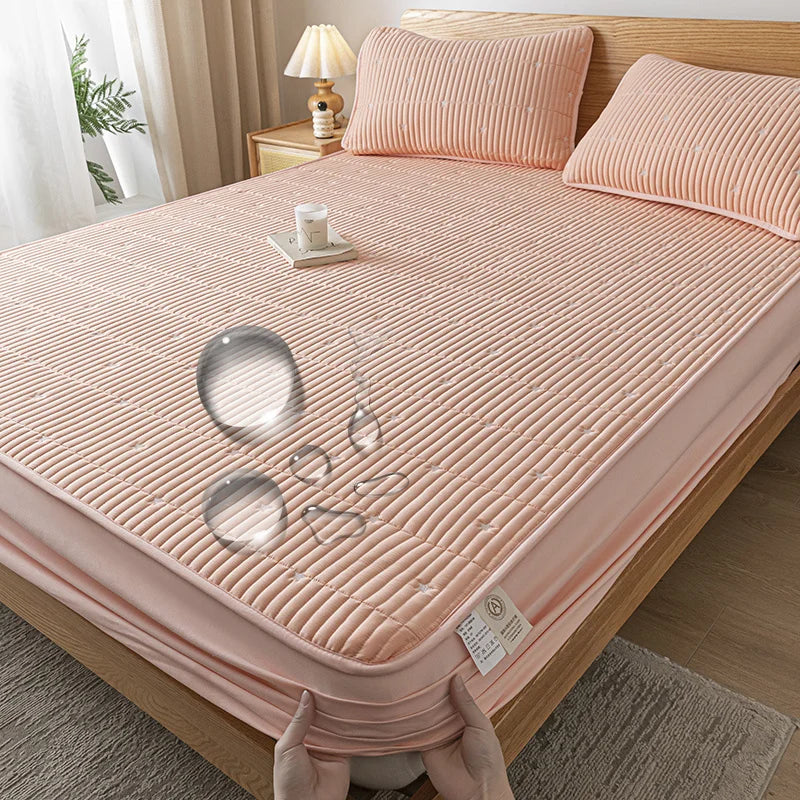 Waterproof Thickened Mattress Pad Protector – Embroidered Breathable Fitted Bed Cover, 140–180x200cm