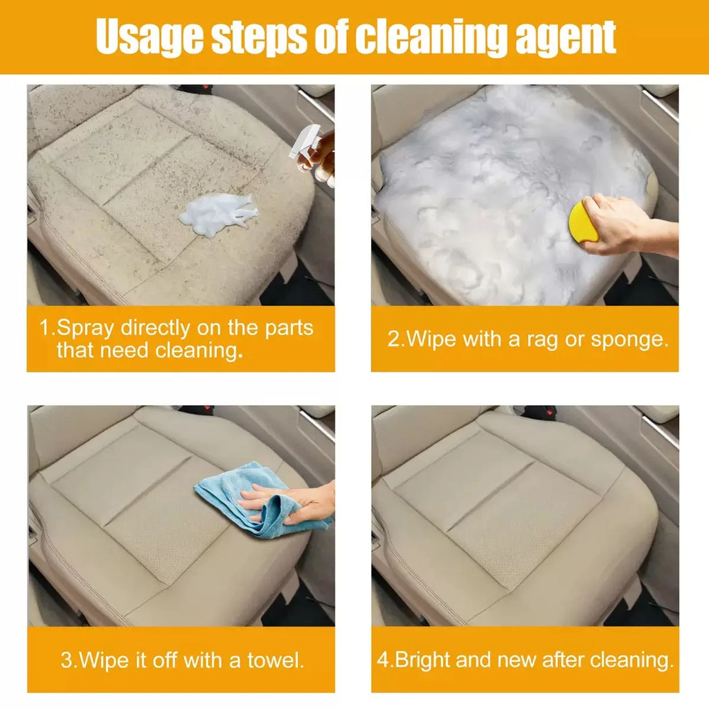 Deep Clean Without the Mess — Multifunctional Car Upholstery Cleaner | 120ml Foam Spray, Waterless Wash, pH Neutral, Stain Removal, 1/3/5/10pcs