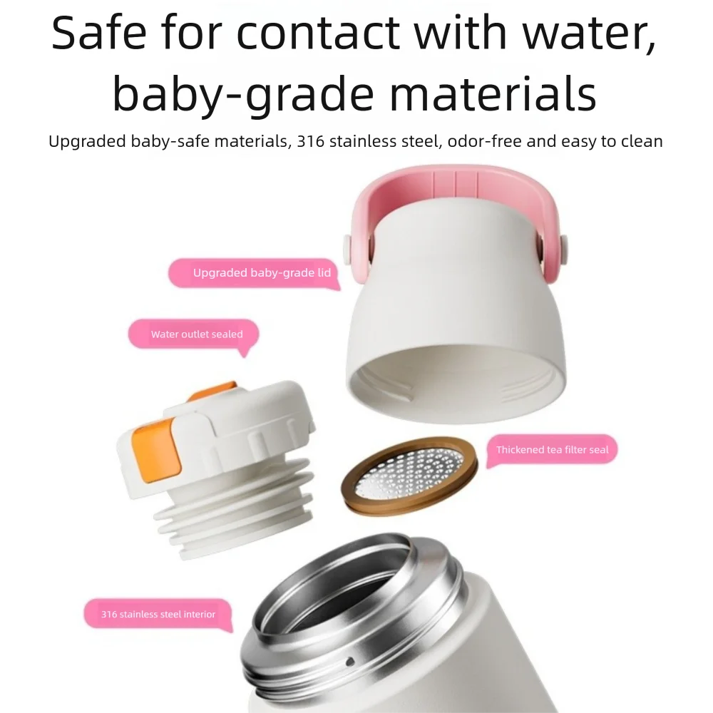 500ml Handheld Vacuum Thermos Bottle – 316 SS Interior, 360° Leakproof, CIQ Certified, Light Green/White/Orange