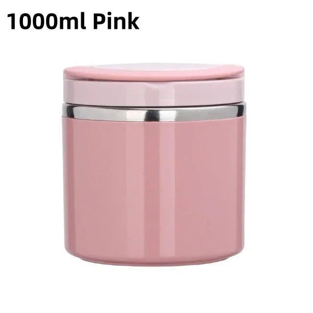 JUSTINLAU 630ml/1000ml Insulated Food Thermal Jar – Stainless Steel Soup Thermos with Bowl Lid, 6–12Hr Hot