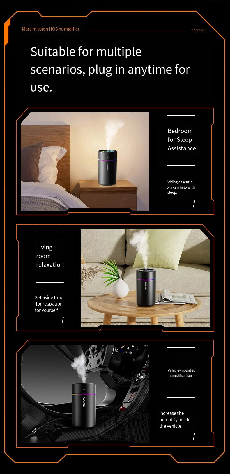 280ml Aroma Diffuser & Air Humidifier — Colorful LED Atmosphere Light, Silent, for Home & Car