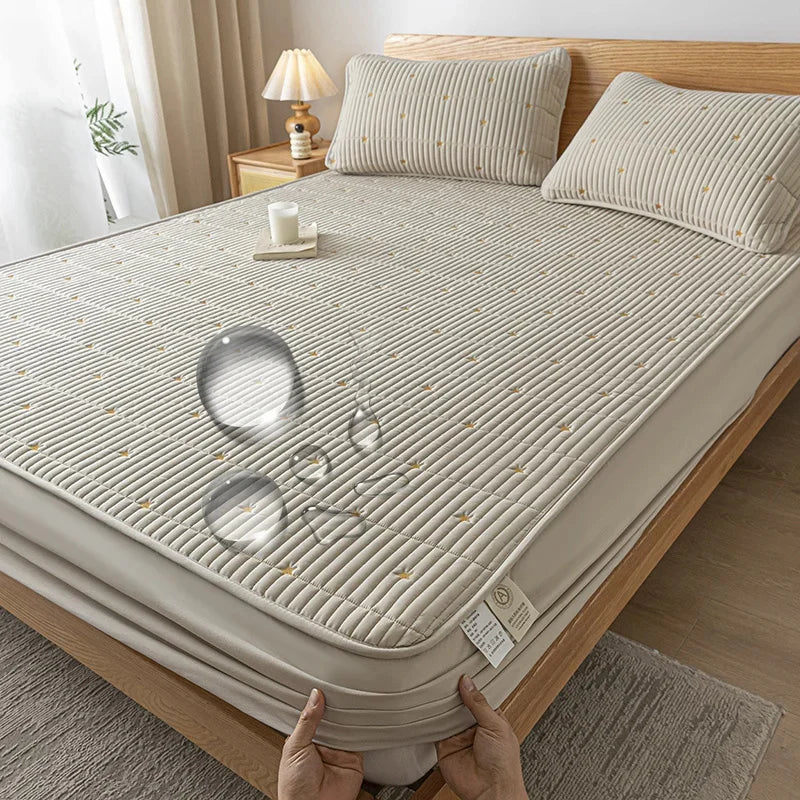 Waterproof Thickened Mattress Pad Protector – Embroidered Breathable Fitted Bed Cover, 140–180x200cm