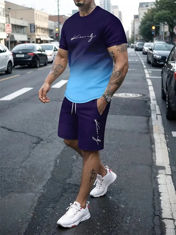Men's Oversized 3D Print Crewneck T-Shirt & Drawstring Shorts Set