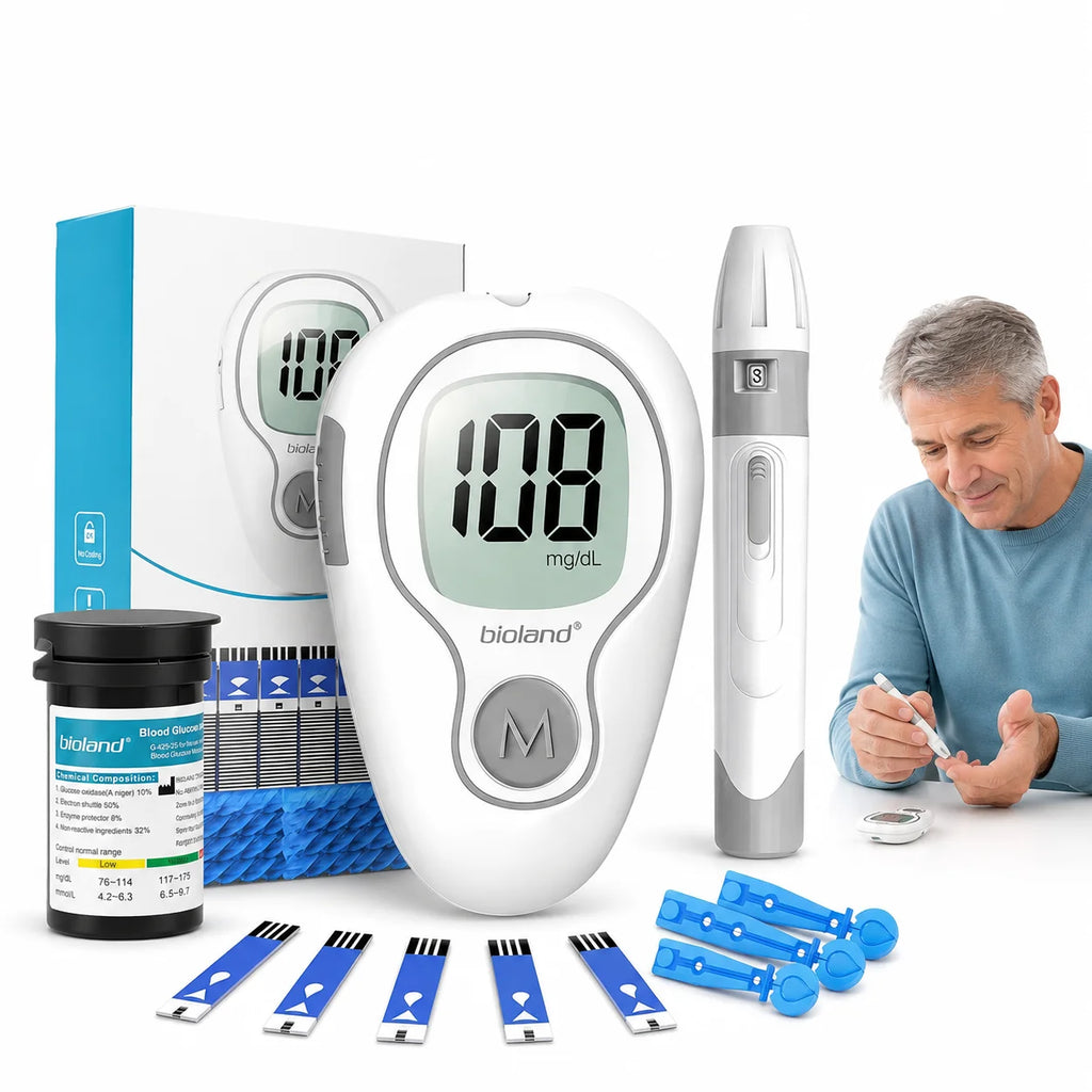 Blood Glucose Meter Kit – Auto Coding 5-Second Fast Read Large LCD with Test Strips Lancets & Lancing Device