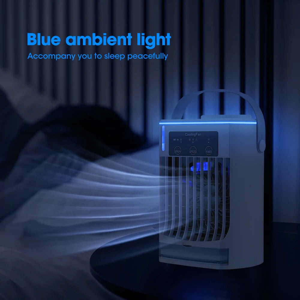 Portable Desktop Air Cooler Fan – Rechargeable Spray Mist Cooling for Home & Office