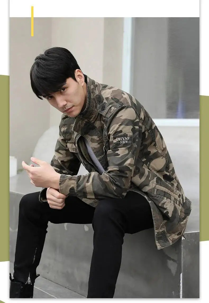 Men's Camouflage Cotton Work Jacket – Stand Collar