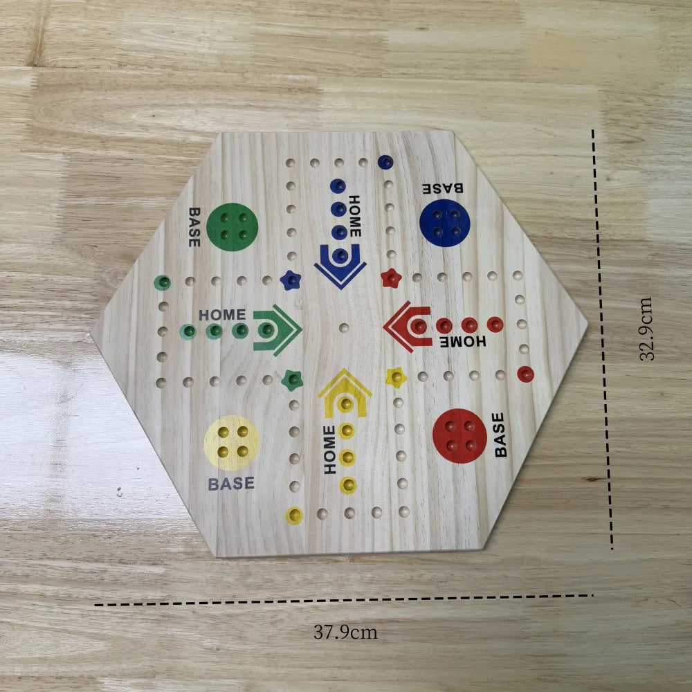 Wahoo Marble Board Game – Double-Sided Wooden Fast Track Game for 4–6 Players, 24 Marbles & 6 Dice