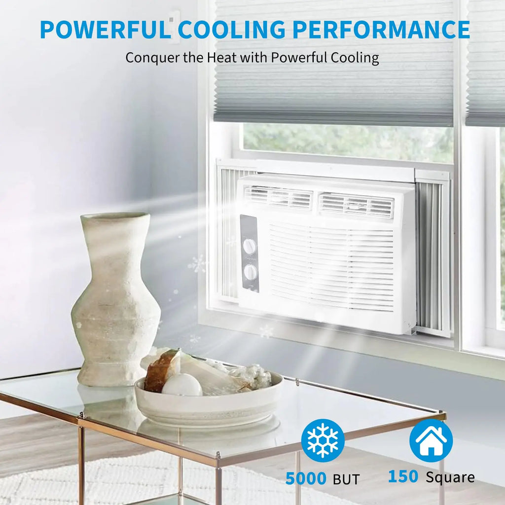 Window Air Conditioner, 5000 BTU Window AC Unit with Timer Function & Easy Install Kit, Fast Cooling, Cool Up to 150 Sq. ft, for Small Bedrooms, Living Room