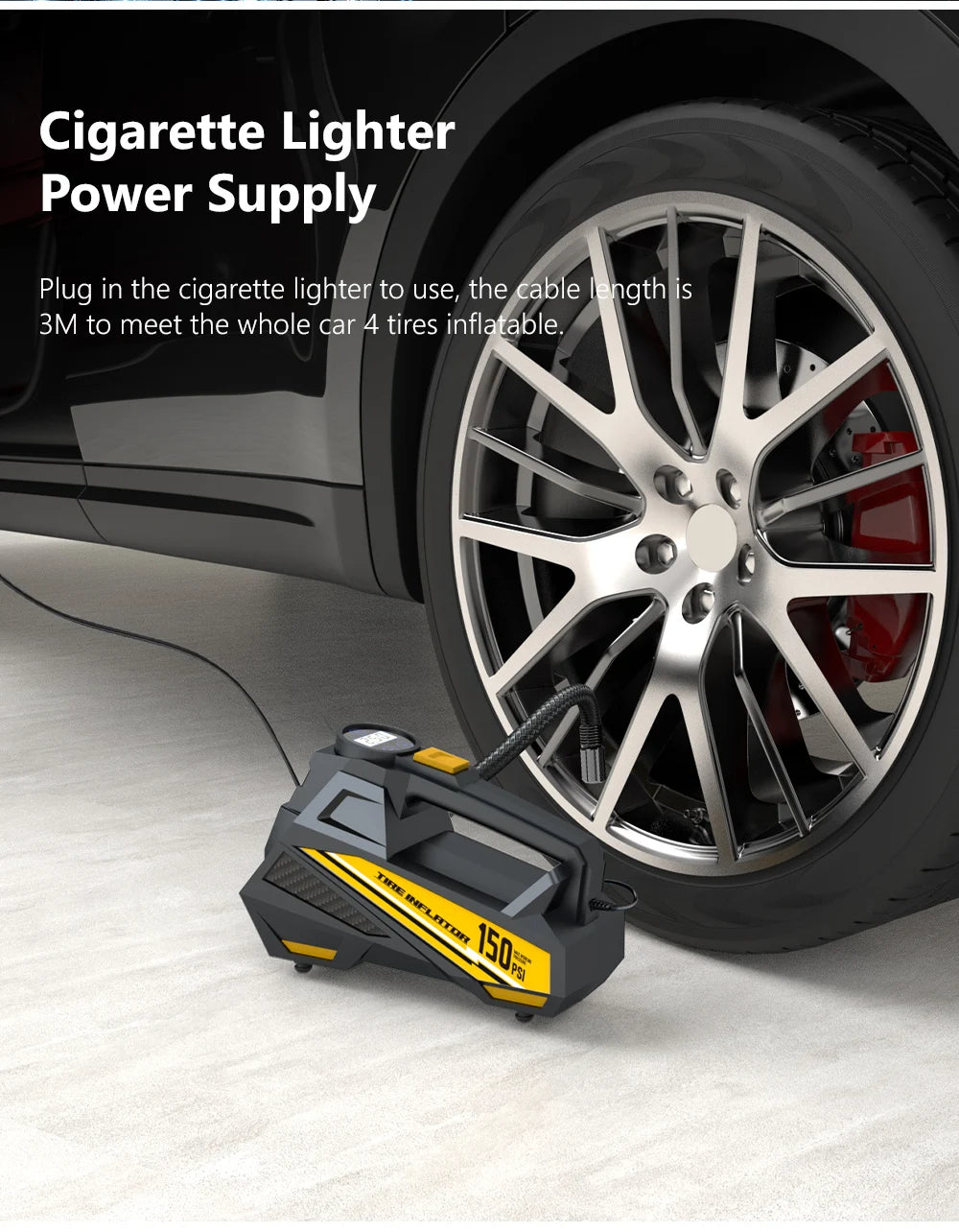 CARSUN 12V Corded Tire Inflator with Digital Gauge