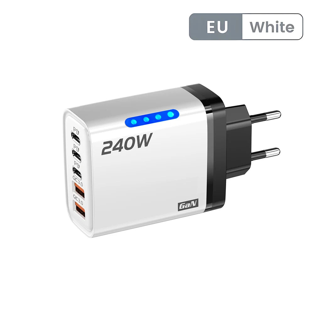 5-in-1 GaN Desktop Charger 240W — Multi-Port Fast Charging Station for All Devices