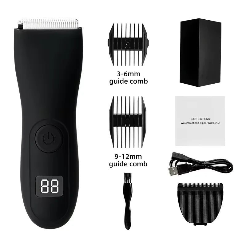 Full Body Hair Trimmer – Waterproof, Ceramic & Steel Blades, Bikini & Groin Safe, USB Rechargeable