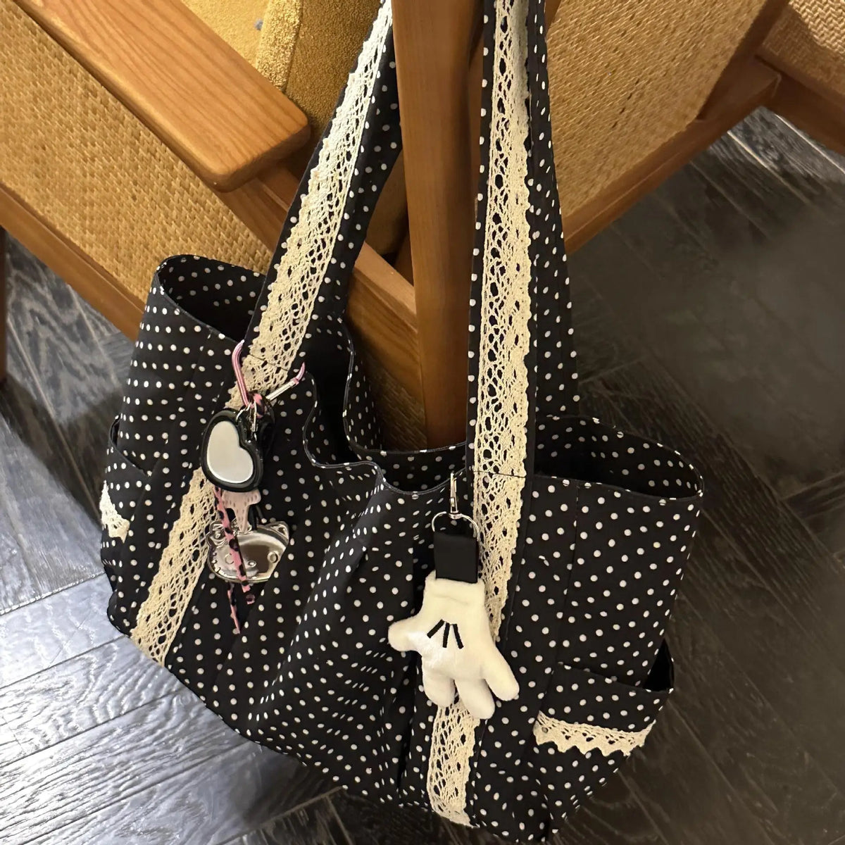 Korean Vintage Canvas Shoulder Bag – Cute Lace Large Capacity Tote & Underarm Handbag for Women