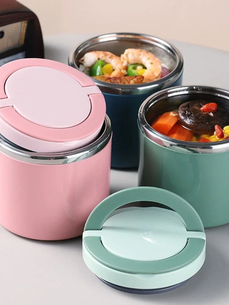 JUSTINLAU 630ml/1000ml Insulated Food Thermal Jar – Stainless Steel Soup Thermos with Bowl Lid, 6–12Hr Hot