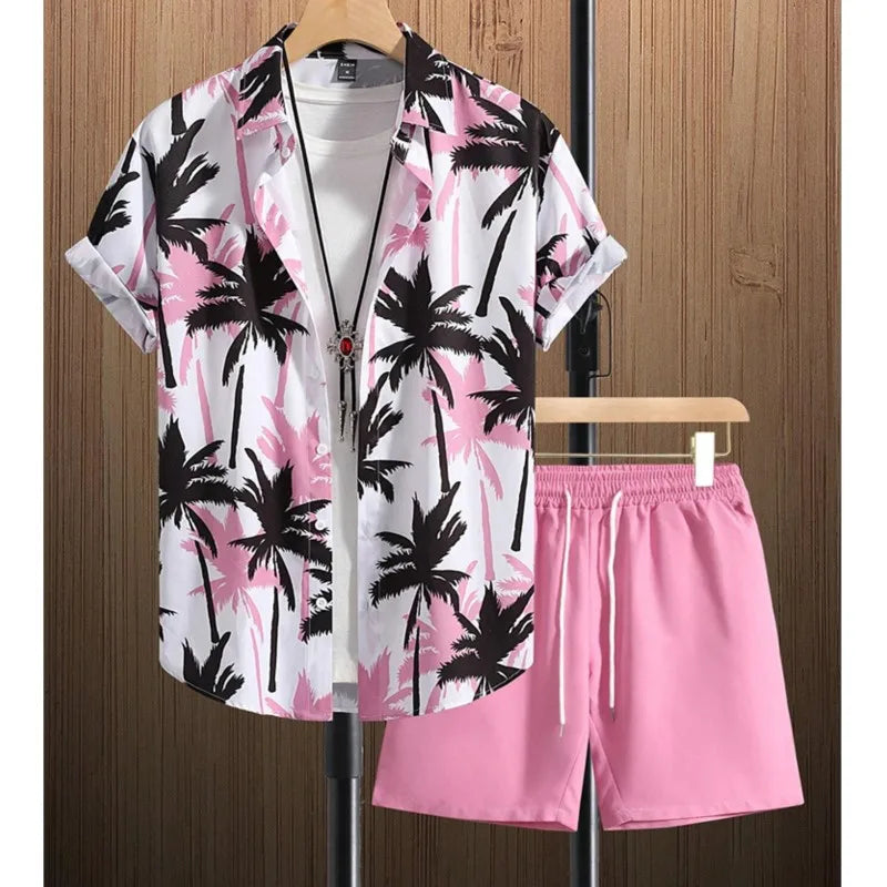 Men's Hawaiian Short Sleeve Shirt & Beach Shorts Set – Summer Vacation 2-Piece