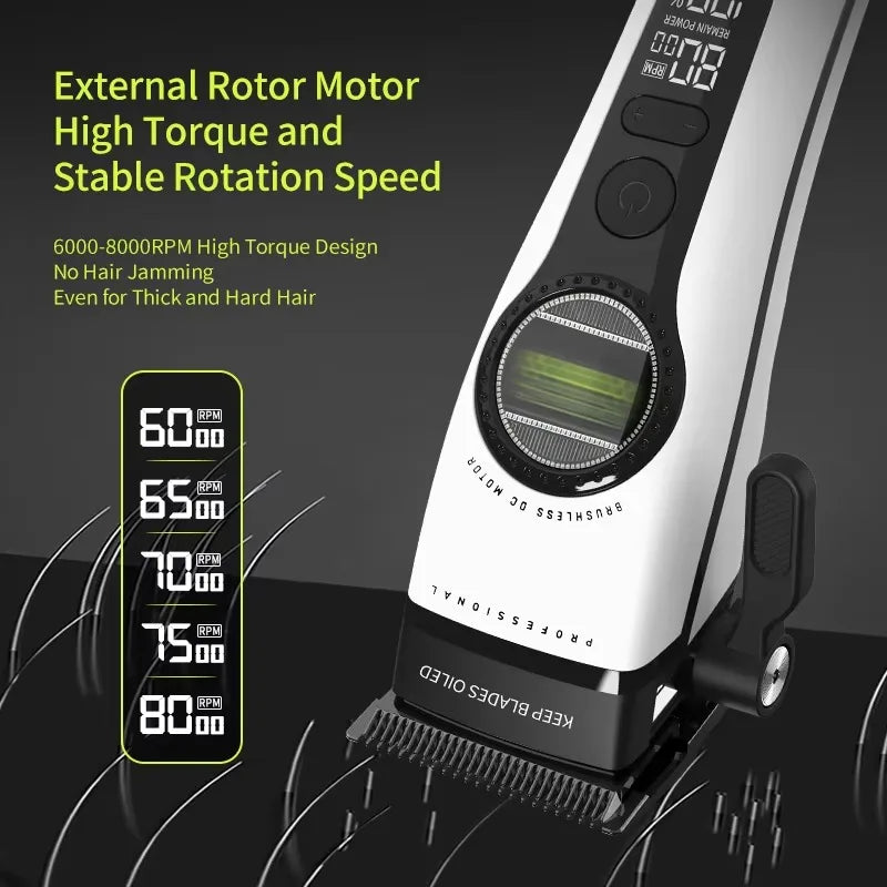 Kemei KM-1593 / KM-1595 Professional Brushless Clipper – 5-Speed, DLC Blade, 200-Min, USB-C