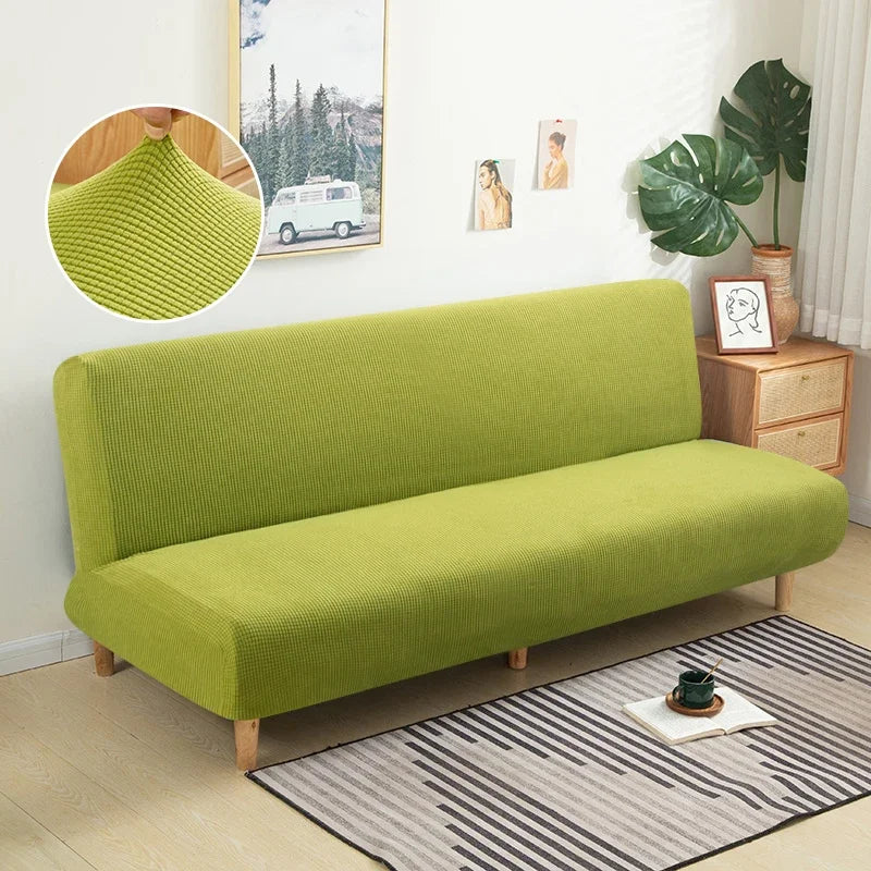 Armless Futon Sofa Bed Cover – Polar Fleece Elastic Slipcover for Folding Furniture & Bench