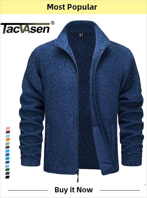 TACVASEN Men's Hooded Fleece Jacket – Full-Zip Windproof Warm Work Coat for Outdoor & Office
