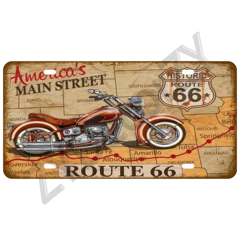 Route 66 Vintage Car Garage Tin Sign — Retro Wall Art Decor