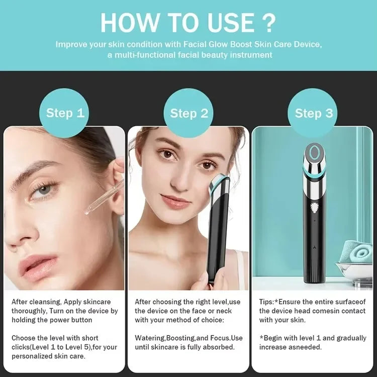 4-in-1 Microcurrent Skin Booster Wand – Red Light Therapy, Therapeutic Heat & Vibration Anti-Aging Face Tool