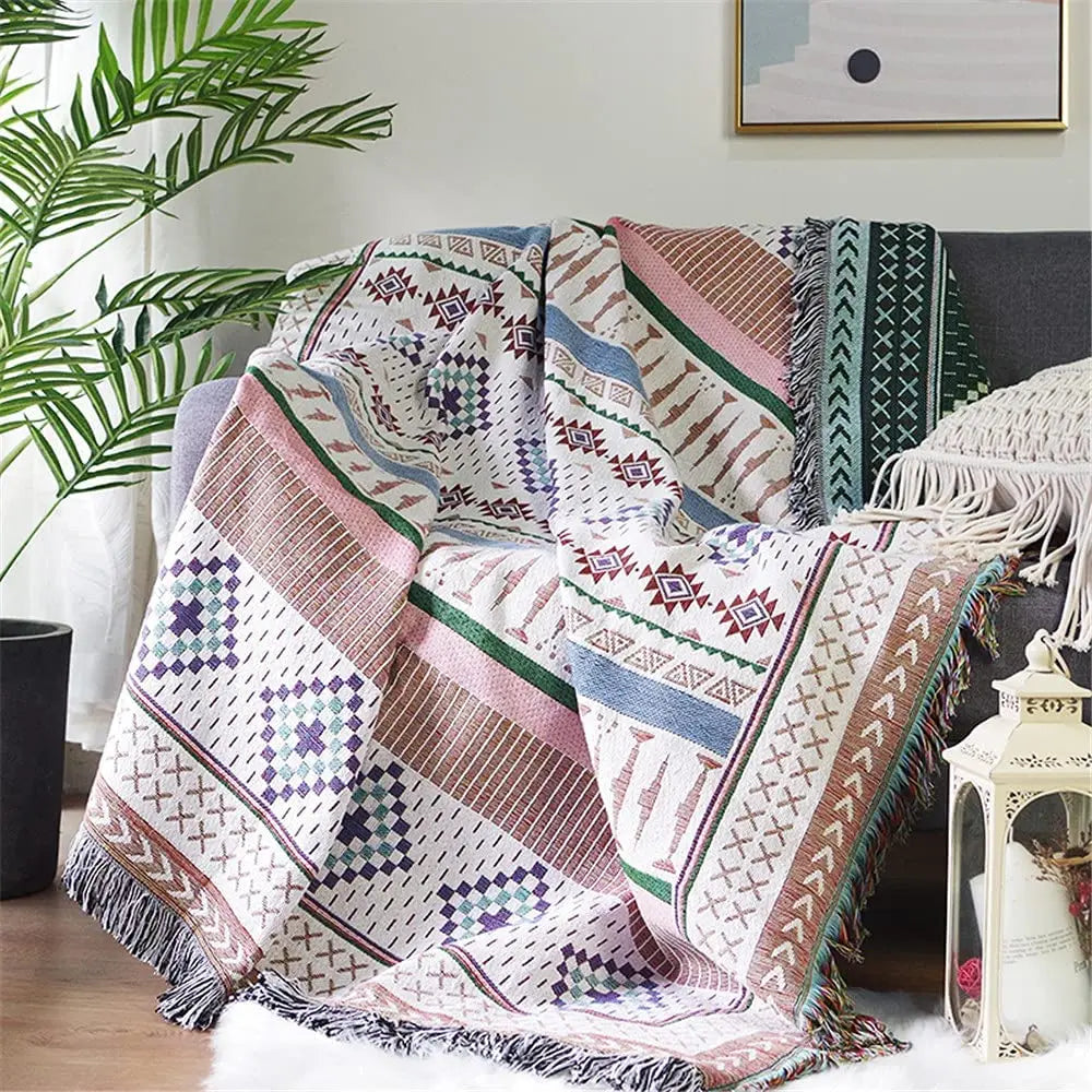 Boho Plaid Tassel Throw Blanket – Decorative Sofa & Bed Cover, Outdoor Camping & Picnic
