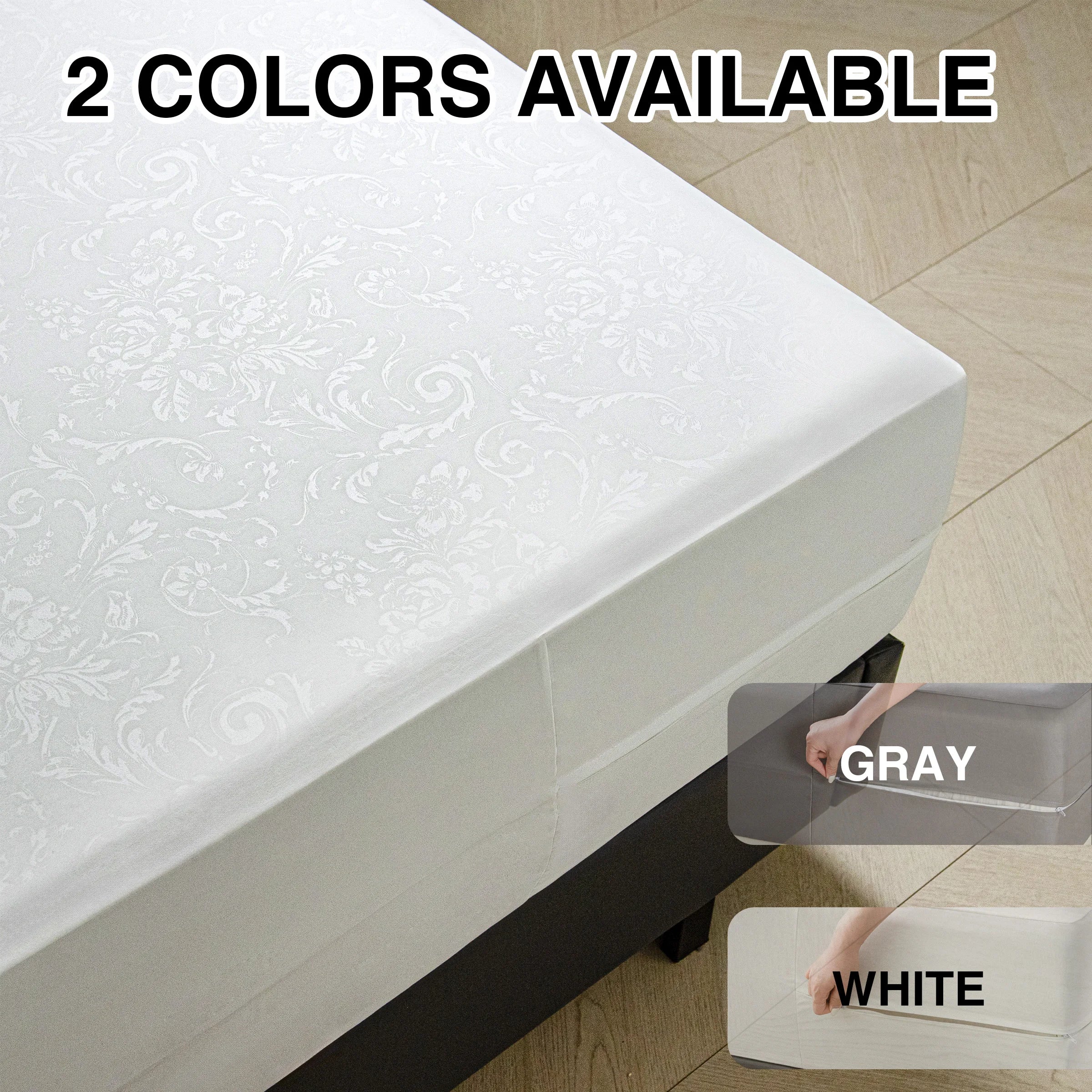 6-Sided Waterproof Zippered Mattress Encasement – Full Mattress Protector Cover, White or Gray