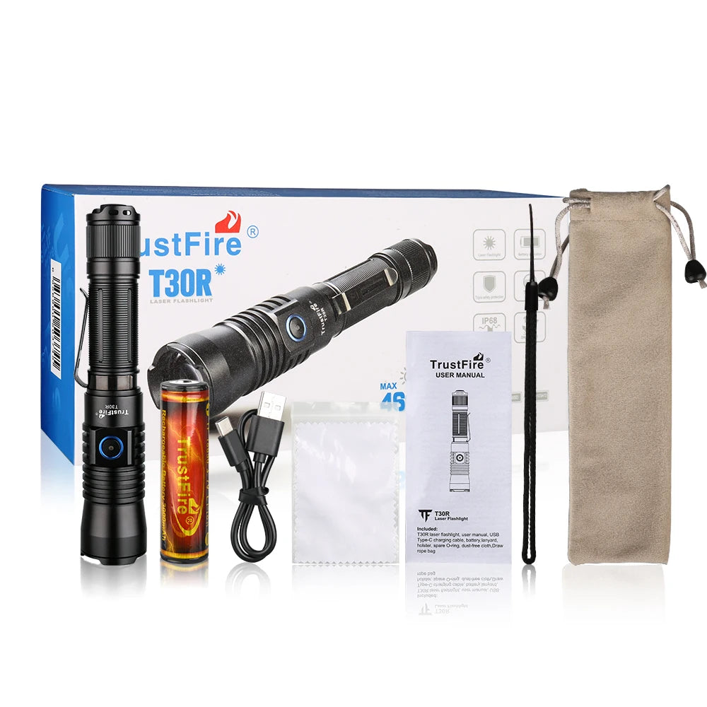 Trustfire T30R Tactical Flashlight – 1100M Range, 460LM, 18650 Rechargeable Self-Defense Torch