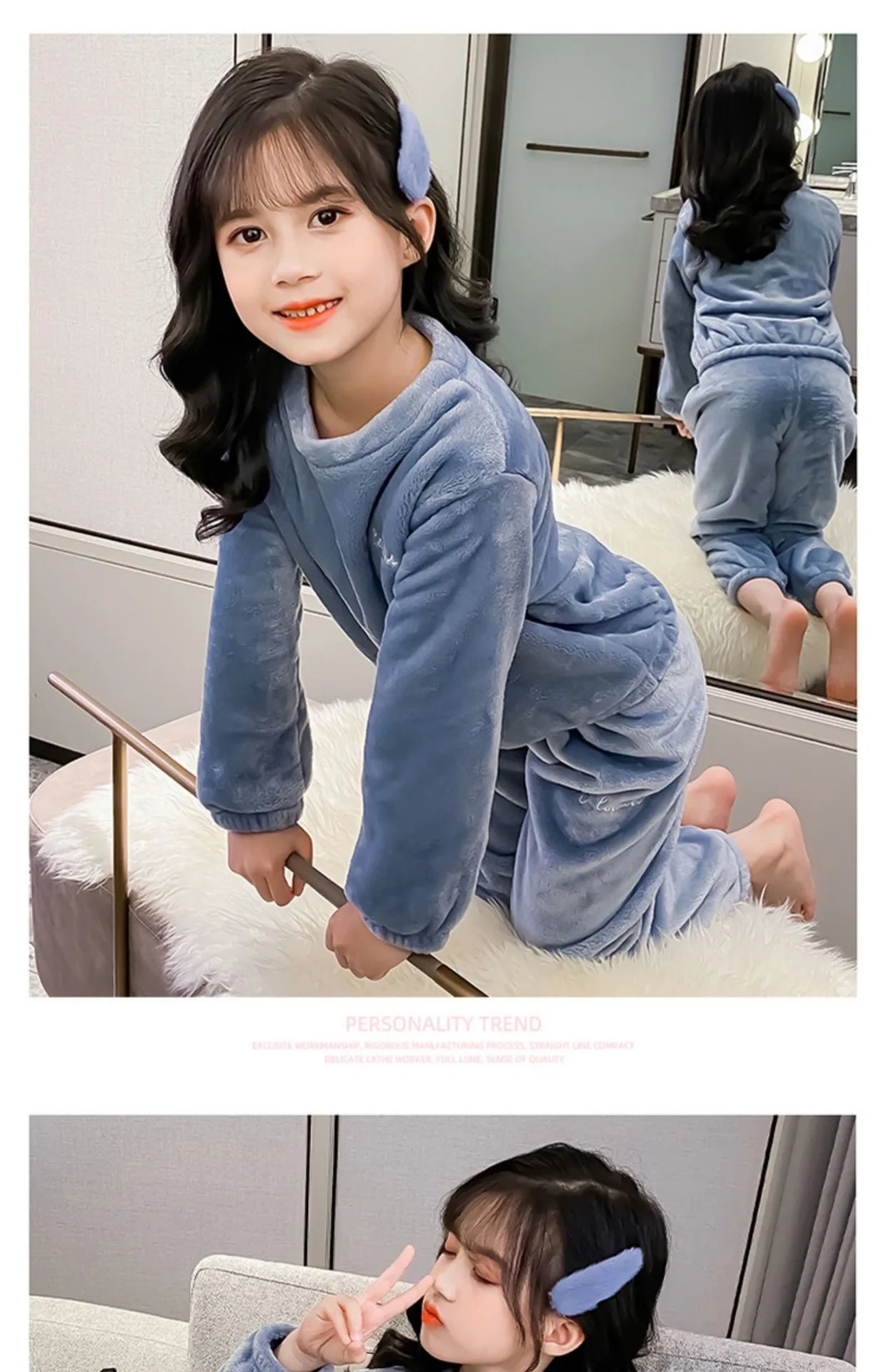 Kids' Coral Fleece Warm Pajama Set | Toddler Fall Winter Sweatshirt & Pants Flannel Sleepwear