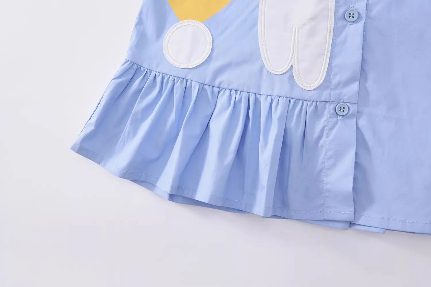 Rabbit Cartoon Shirt Dress for Girls — Short Sleeve Blue Casual Dress