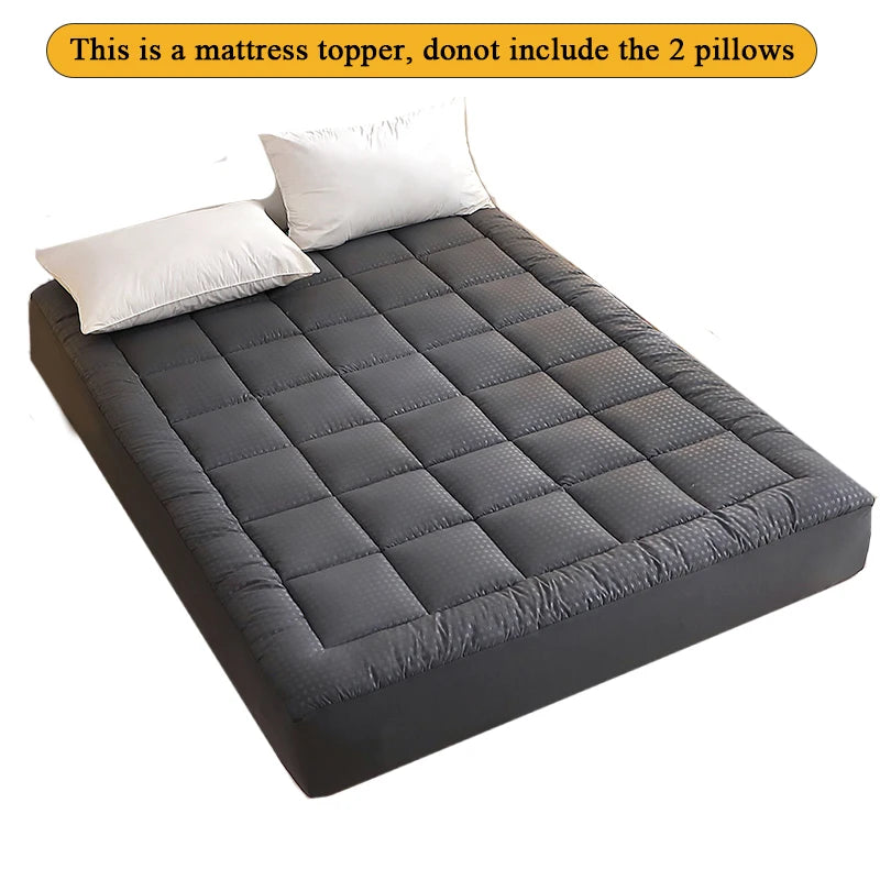 Mattress Topper Protector Cover – 360g Fill, Twin to King, Dark Grey & White, Fitted Mattress Pad