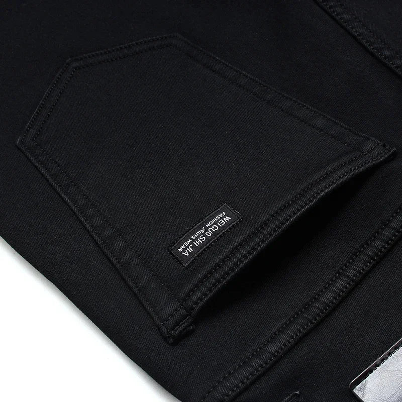 Men's Soft Stretch Black Biker Jeans — Slim Fit Moto Denim