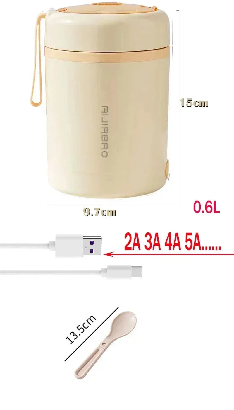 600ml USB Electric Heated Lunch Box – Stainless Steel Food Warmer with Constant Temperature Insulation, 5V/12V/24V