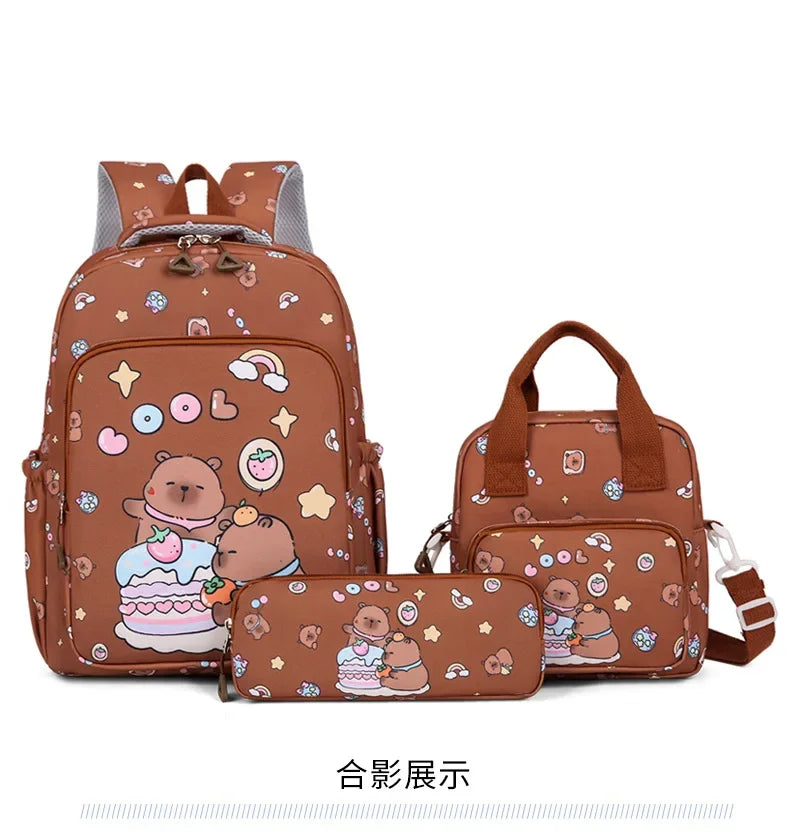 Capybara Backpack Set – Three-Piece Nylon School Set