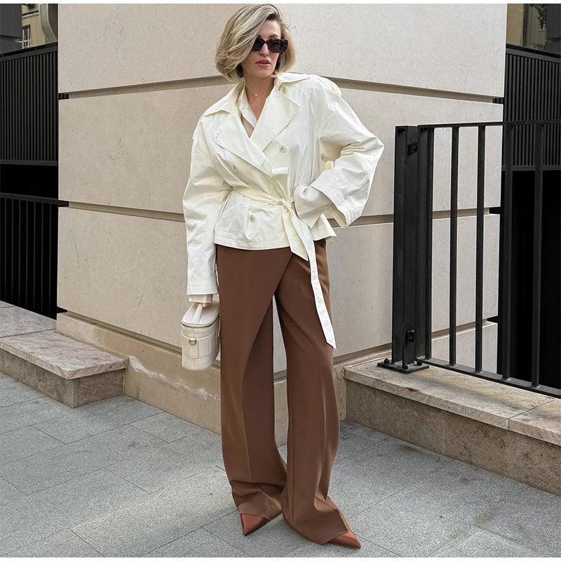 Women's Double-Breasted Cropped Trench Coat – Chic Vintage Office Jacket