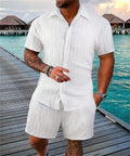 Men's Solid Color Casual Beach Shirt & Shorts Set – Loose Short Sleeve Outdoor Sport Summer 2-Piece