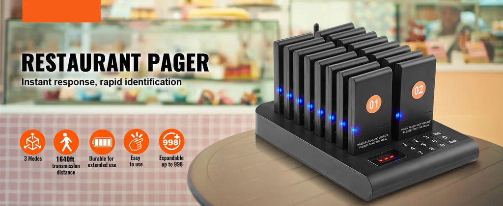 Wireless Restaurant Pager System — Guest Calling Beepers with Vibration & Flashing