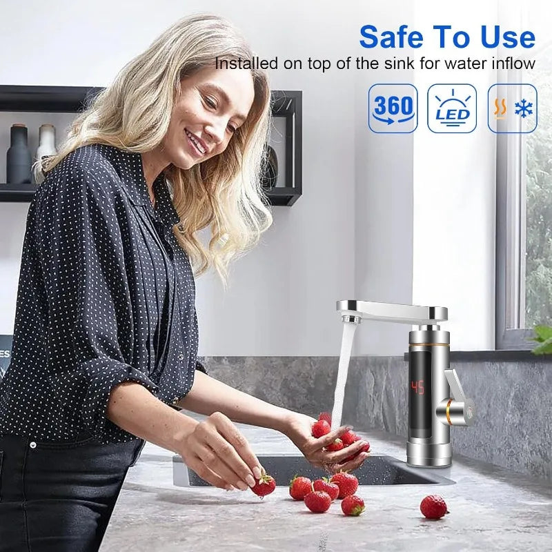 Electric Instant Tankless Hot Water Faucet — LCD Temperature Display, 360° Mixed Flow