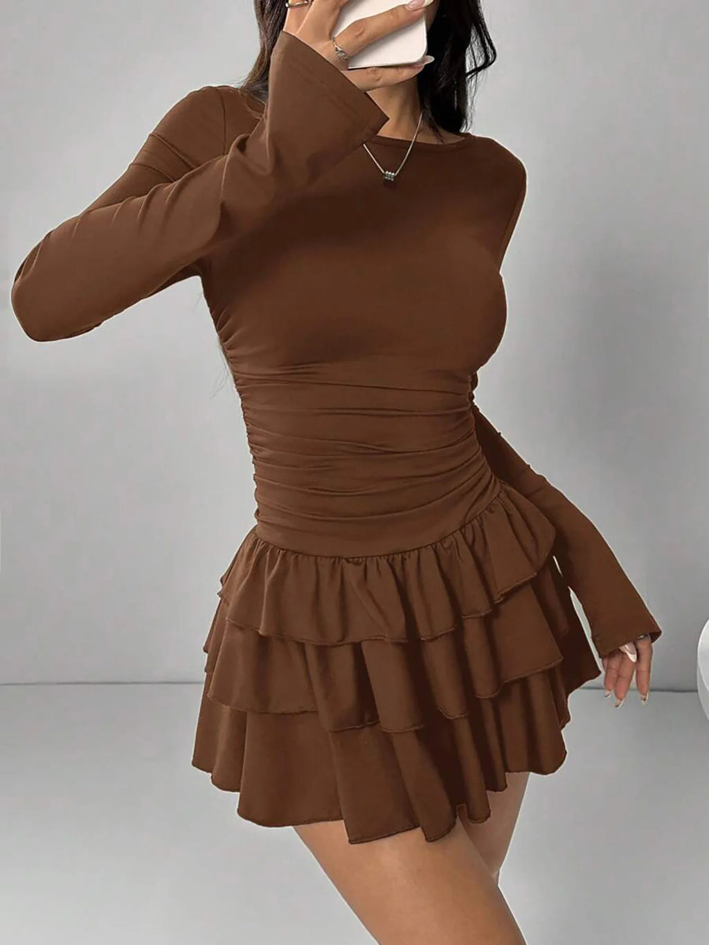 Cascading Ruffle Flare Sleeve Mini Dress — High Waist Slim Bodycon Party Dress
