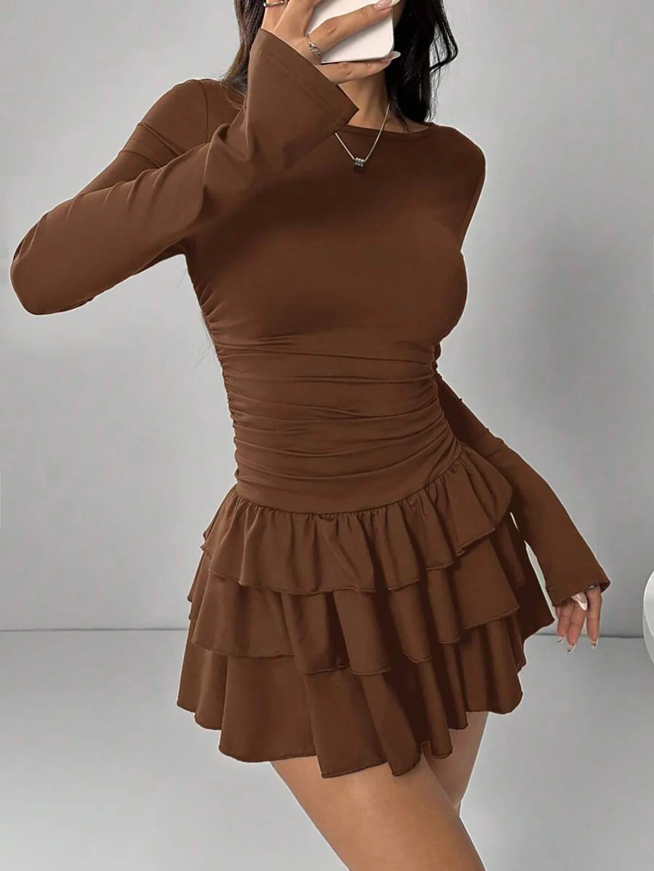 Cascading Ruffle Flare Sleeve Mini Dress — High Waist Slim Bodycon Party Dress