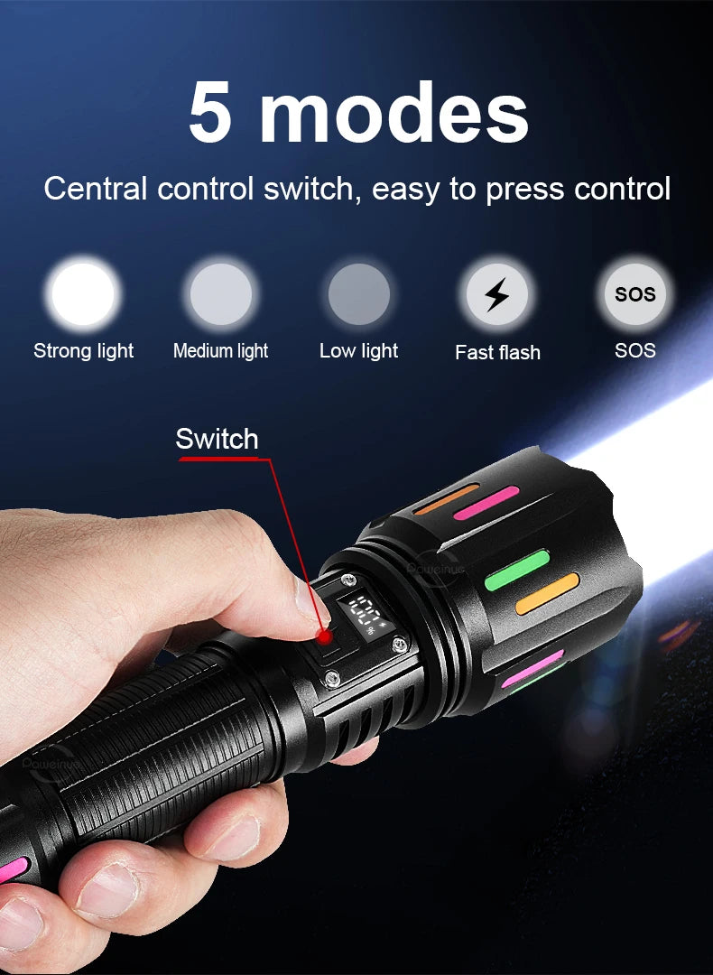 78000000LM Ultra Bright LED Flashlight – USB Rechargeable Long Range Tactical Torch