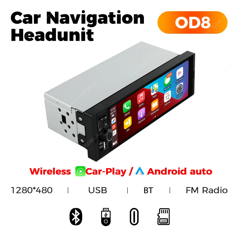 1-DIN 6.86" Car Radio MP5 Player – Wireless CarPlay & Android Auto, FM, Bluetooth, TF, AUX | Universal Fit