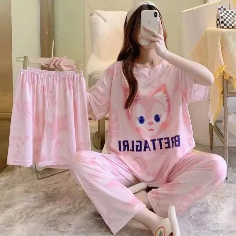 Women's New Three-piece Pajamas Homewear Set of Sweet Pajamas Cartoon Leisure Women's Homewear Pajamas Set