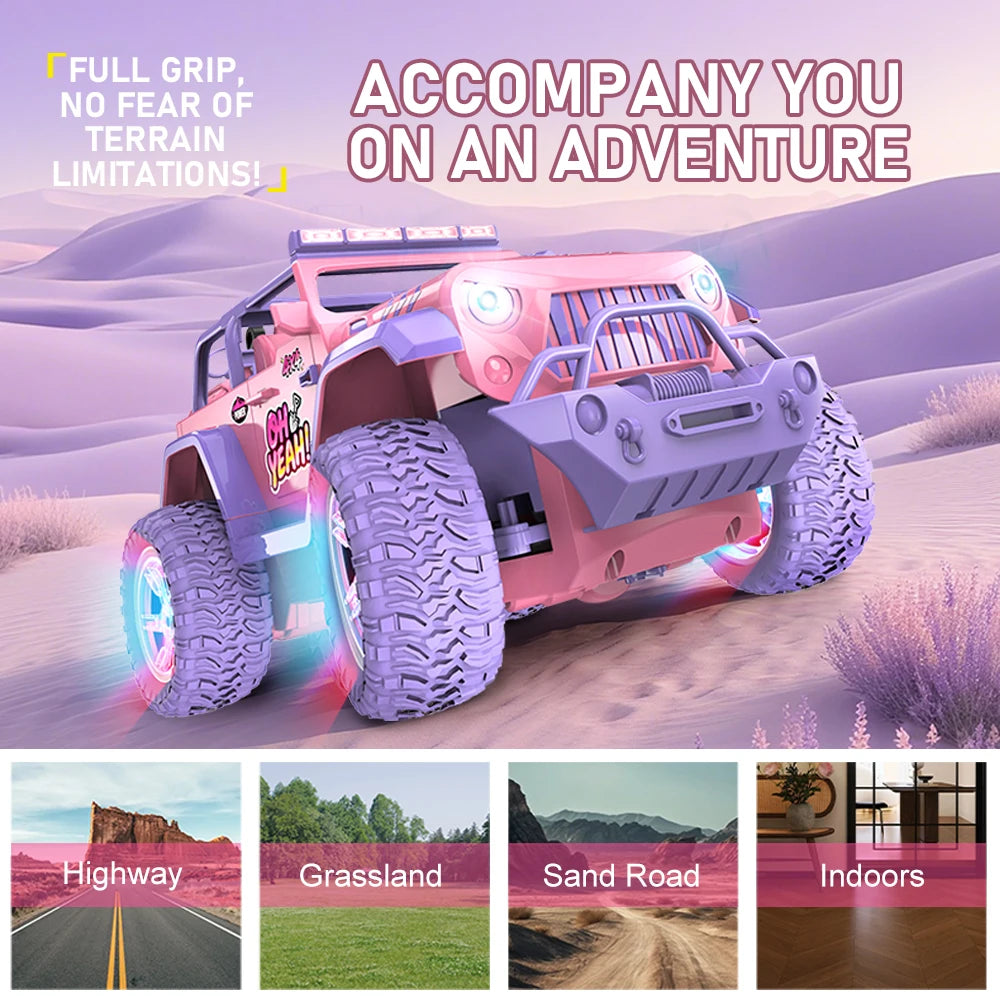 1:16 Pink remote control car DIY stickers music light spray off-road toy car Christmas gift