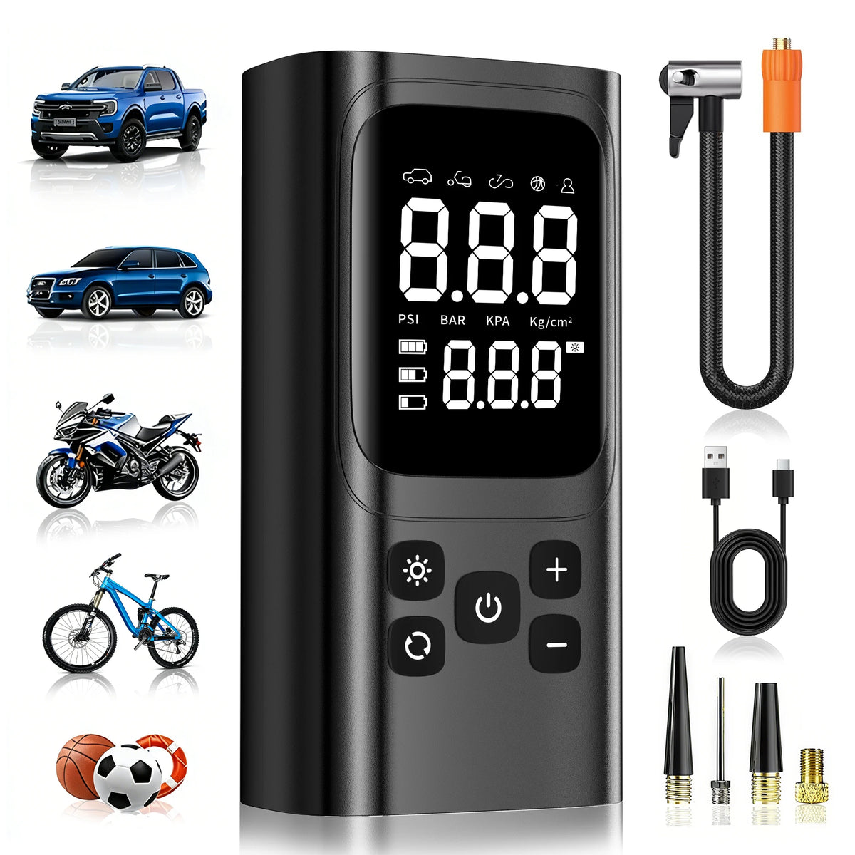 Cordless Tire Inflator with Gauge and LED Light, 150 PSI